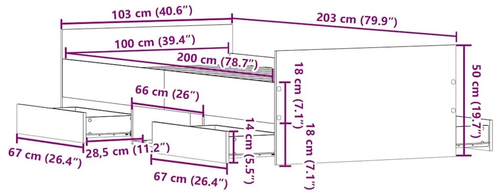 Πλαίσιο κρεβατιού χωρίς στρώμα καφέ δρυς 100x200 cm - Καφέ