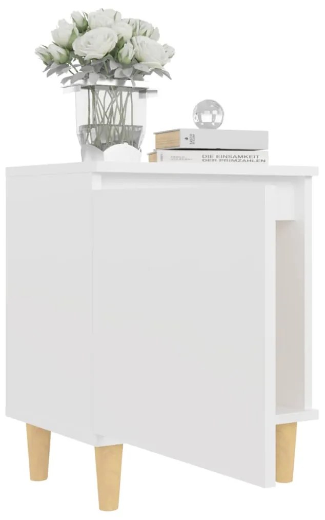 vidaXL Κομοδίνo Λευκό 40 x 30 x 50 εκ. με Μασίφ Ξύλινα Πόδια