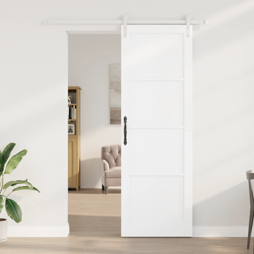 vidaXL Συρόμενη Πόρτα  με σετ εξαρτημάτων Λευκή 78x232 εκ. Solid Wood Πεύκο