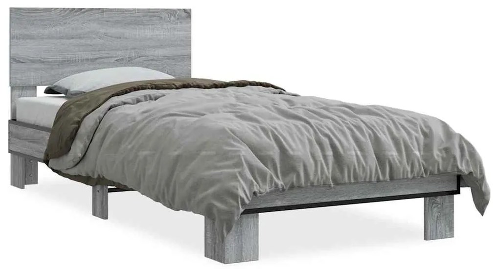 vidaXL Πλαίσιο Κρεβατιού Γκρι Sonoma 100x200 εκ. Επεξ. Ξύλο &amp; Μέταλλο