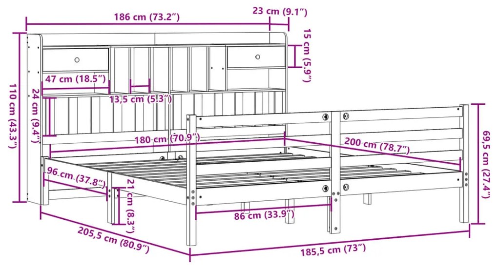 ΚΡΕΒΑΤΙ ΒΙΒΛΙΟΘΗΚΗ ΧΩΡΙΣ ΣΤΡΩΜΑ 180X200 ΕΚ ΜΑΣΙΦ ΞΥΛΟ ΠΕΥΚΟΥ 3321944