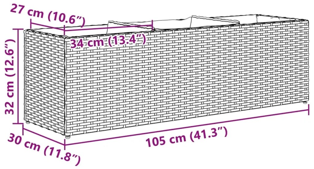 ΖΑΡΝΤΙΝΙΕΡΑ ΚΗΠΟΥ ΓΚΡΙ 105X30X32 ΕΚ. ΣΥΝΘ. ΡΑΤΑΝ ΜΕ 3 ΓΛΑΣΤΡΕΣ 366418