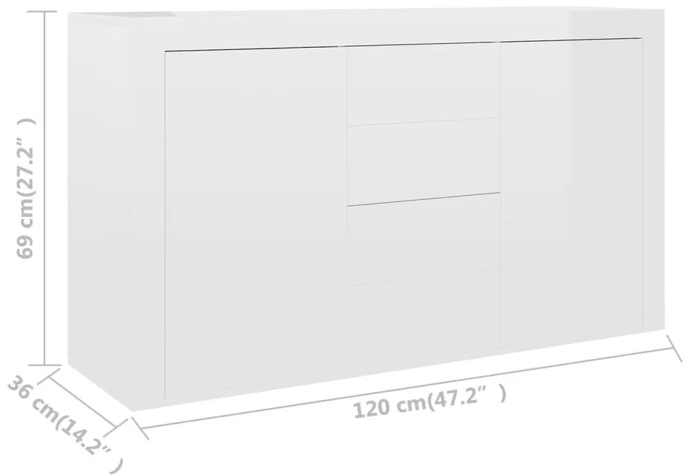 Μπουφές Γυαλιστερό Λευκό 120 x 36 x 69 εκ. από Επεξ. Ξύλο - Λευκό