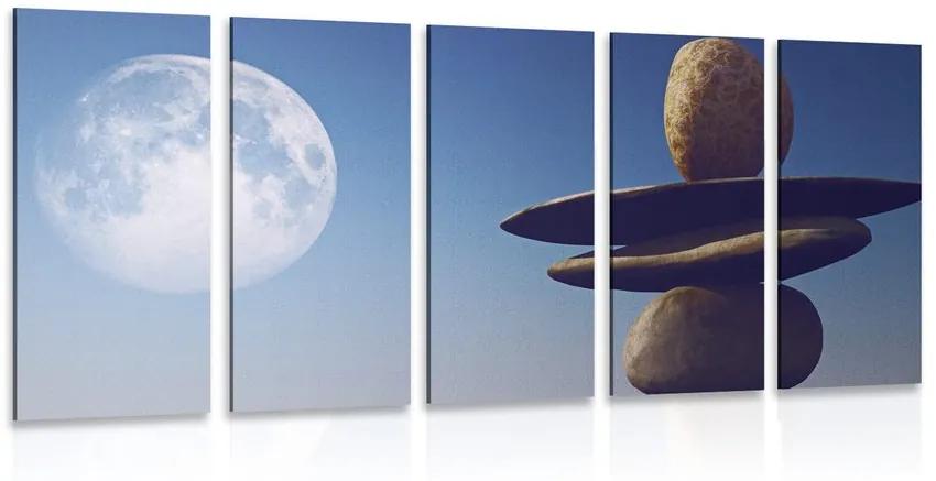 Εικόνα 5 μερών στοιβαγμένες πέτρες στο φως του φεγγαριού - 100x50