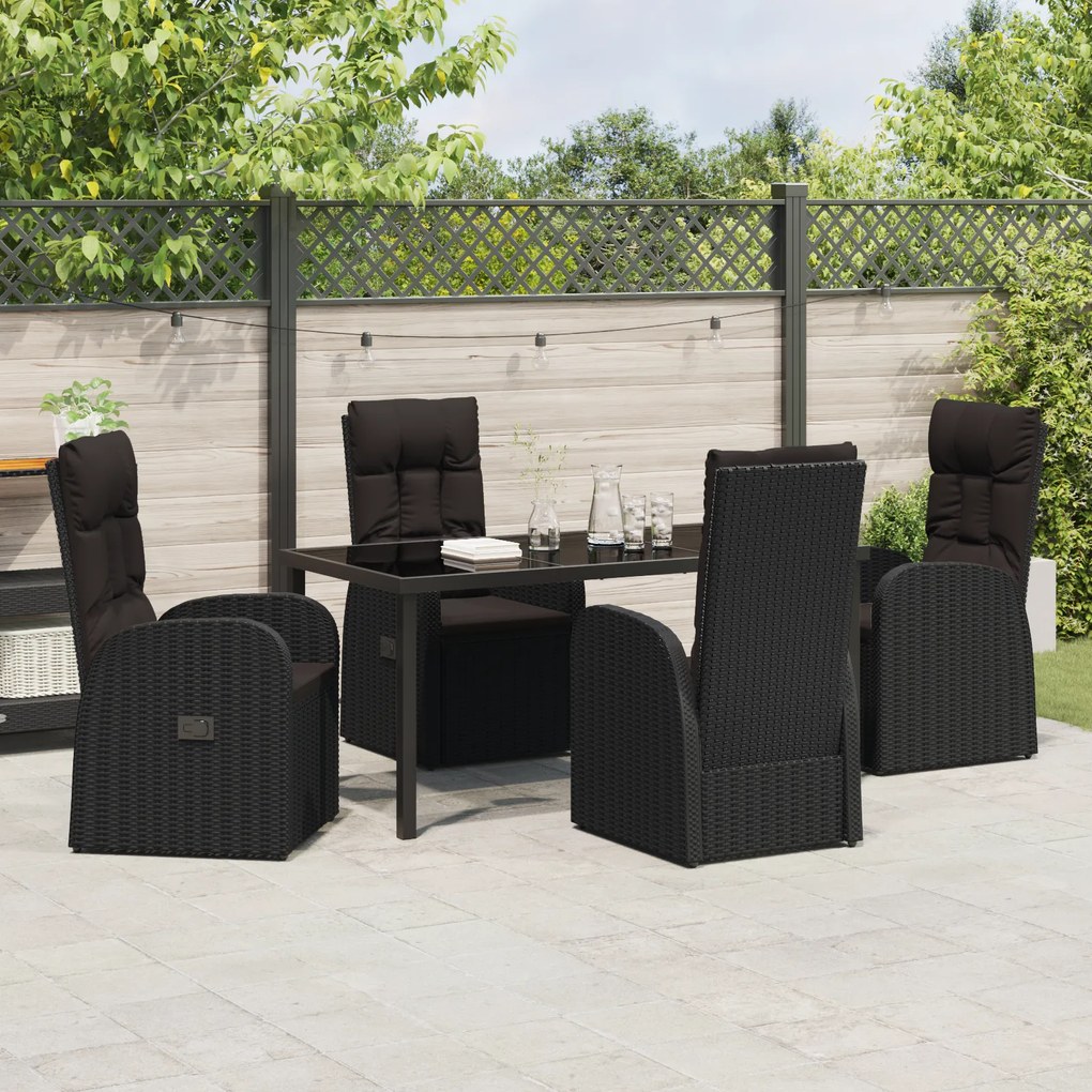 vidaXL Καρέκλες Κήπου Ανάκλισης 5 pcs Μαύρο 160 x 80 x 73 εκ
