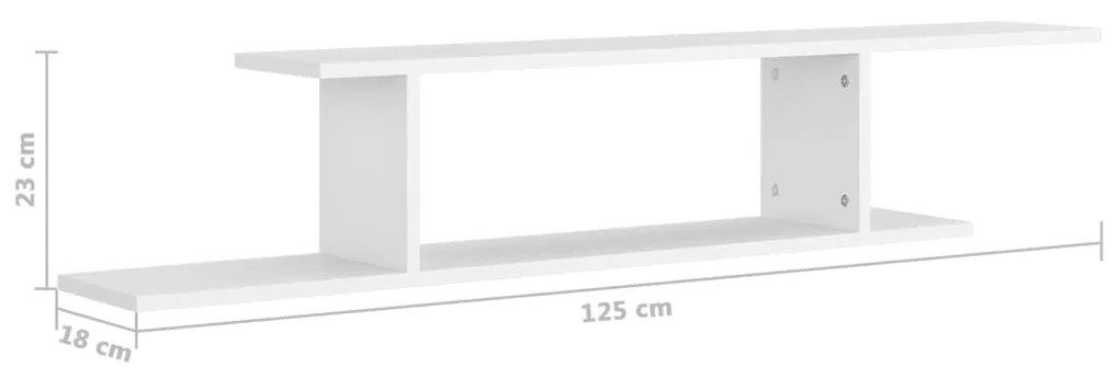 Ράφι Τηλεόρασης Επιτοίχιο Λευκό 125x18x23 εκ. από Επεξ. Ξύλο - Λευκό