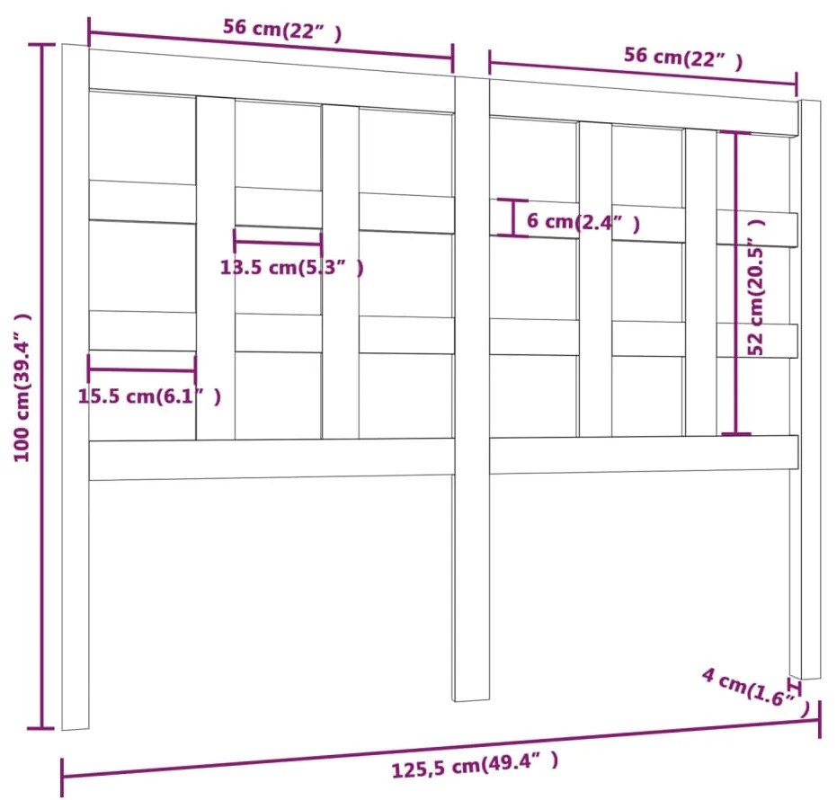 vidaXL Κεφαλάρι Κρεβατιού 125,5 x 4 x 100 εκ. από Μασίφ Ξύλο Πεύκου