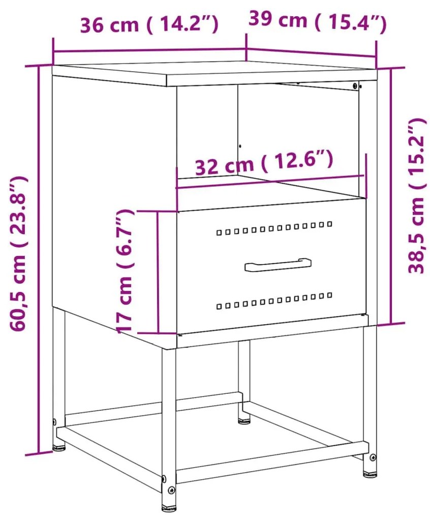 Κομοδίνα 2 τεμ. Ροζ 36x39x60,5 εκ. από Χάλυβα - Ροζ