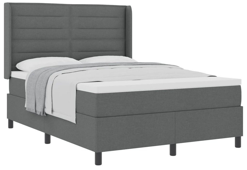 vidaXL Κρεβάτι Box Spring με Στρώμα Σκούρο Γκρι 140x190 cm Ύφασμα