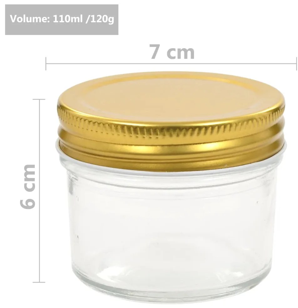 vidaXL Βάζα Μαρμελάδας 48 τεμ. 110 ml Γυάλινα με Χρυσά Καπάκια