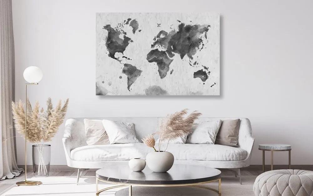 Εικόνα στον παγκόσμιο χάρτη φελλού σε ρετρό στυλ σε ασπρόμαυρο σχέδιο - 90x60  peg