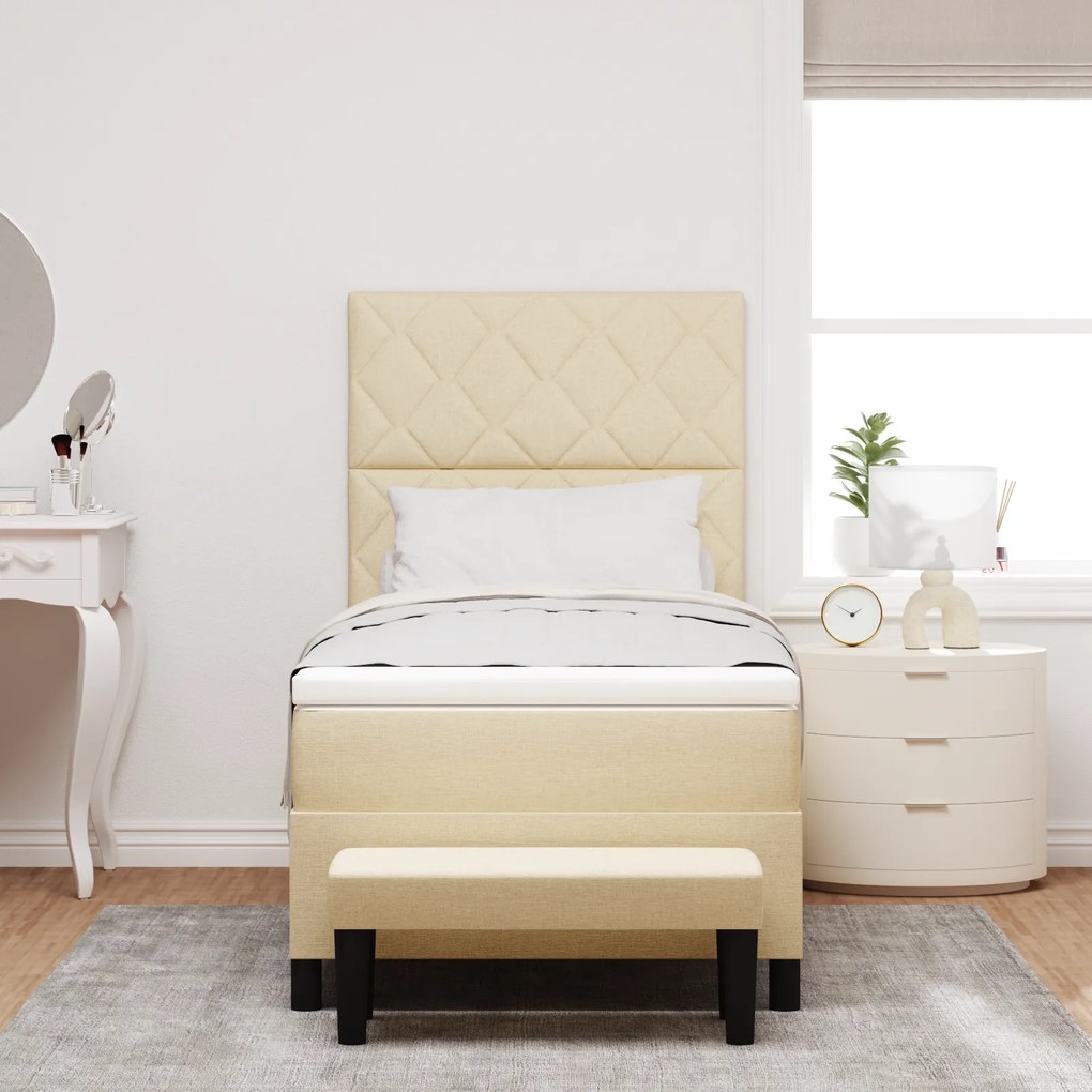 vidaXL Κρεβάτι με ελατήρια με στρώμα Κρεμ 100 x 200 cm ύφασμα