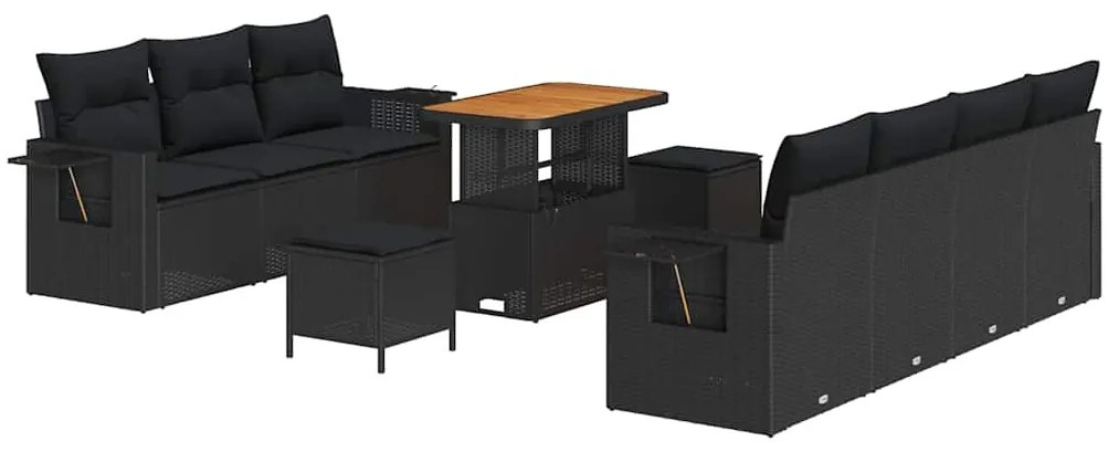 vidaXL Σετ Καναπέ Κήπου με μαξιλάρι 10 pcs Μαύρο συνθετικό ρατάν