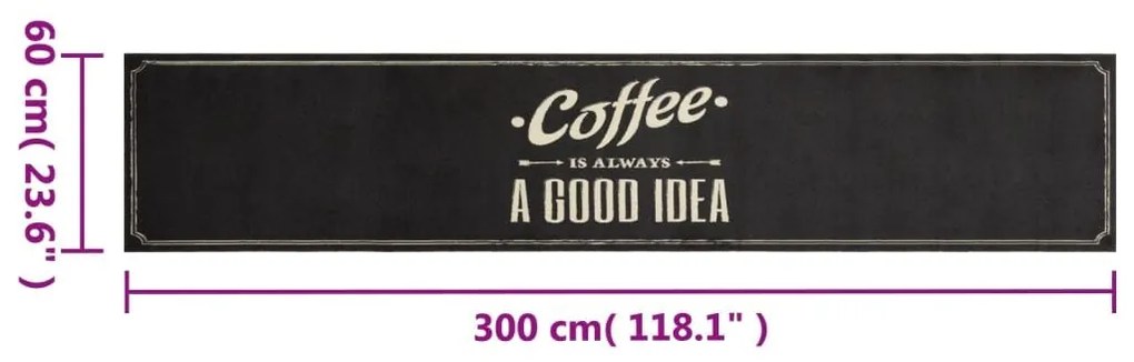 Χαλί Κουζίνας Πλενόμενο Επιγραφή Coffee 60x300 εκ. Βελούδο - Μαύρο