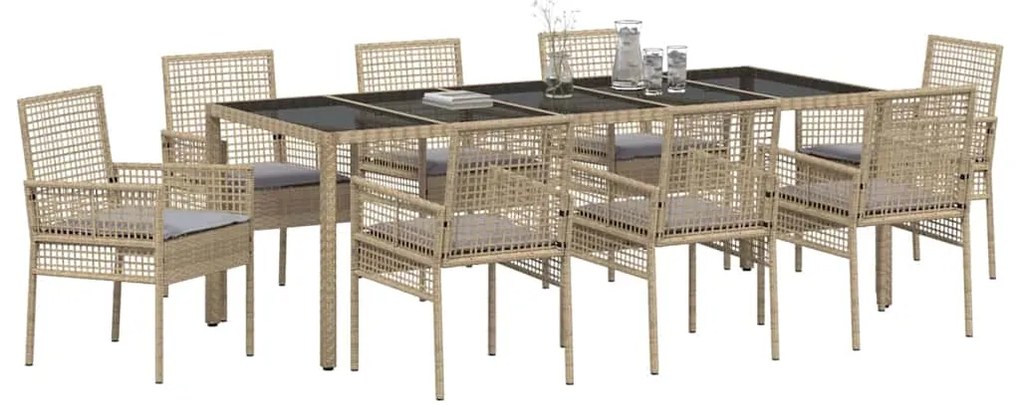 vidaXL Σέτ φαγητού για κήπο 9 pcs Μπεζ συνθετικό ρατάν