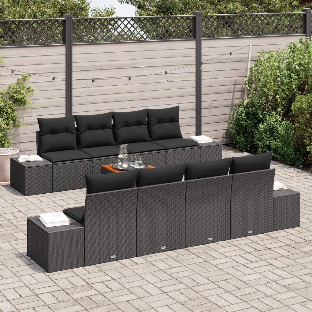 vidaXL Σετ Καναπέ Κήπου 7 pcs Μαύρο 55 x 55 x 37 εκ Ρατάν & Γυαλί