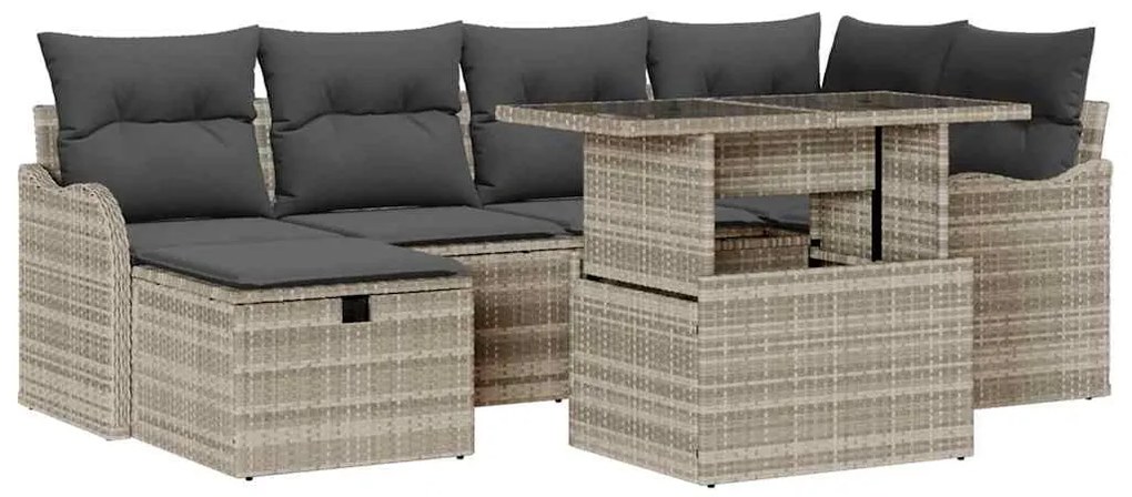 vidaXL Σετ Καναπέ Κήπου με μαξιλάρι 7 pcs Ανοιχτό γκρι Πολυ ράταν