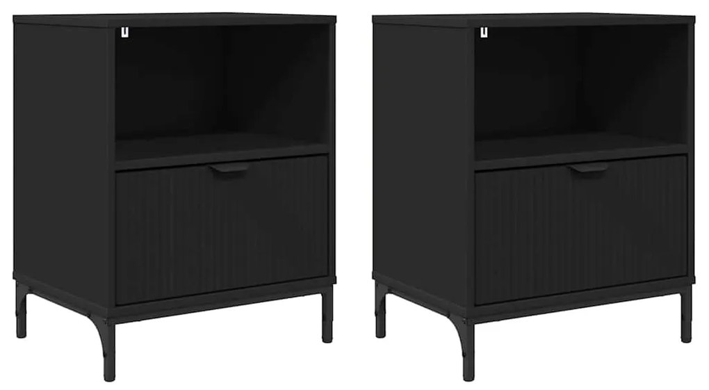 vidaXL Κομοδίνα 2 pcs Μαύρο 49 x 36 x 61 εκ Επεξεργασμένο ξύλο