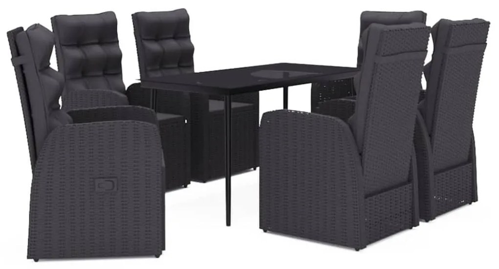 vidaXL Σετ Τραπεζαρίας Κήπου 7 Τεμαχίων Μαύρο με Μαξιλάρια