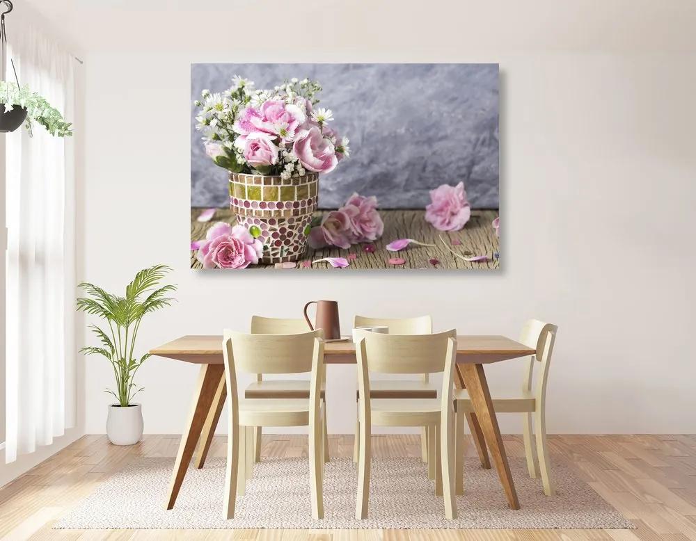 Εικόνα λουλουδιών γαρύφαλλου σε γλάστρα με μωσαϊκό - 90x60