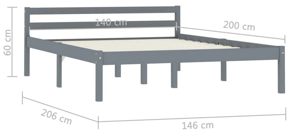 vidaXL Πλαίσιο Κρεβατιού Γκρι 140 x 200 εκ. από Μασίφ Ξύλο Πεύκου