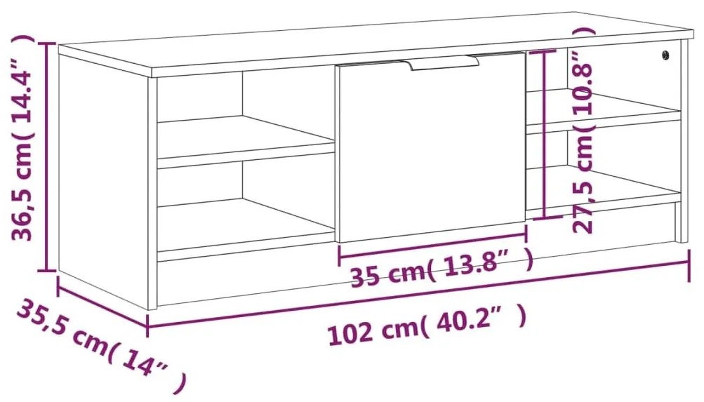 Έπιπλο Τηλεόρασης Καφέ Δρυς 102 x 35,5 x 36,5 εκ. Επεξεργ. Ξύλο - Καφέ