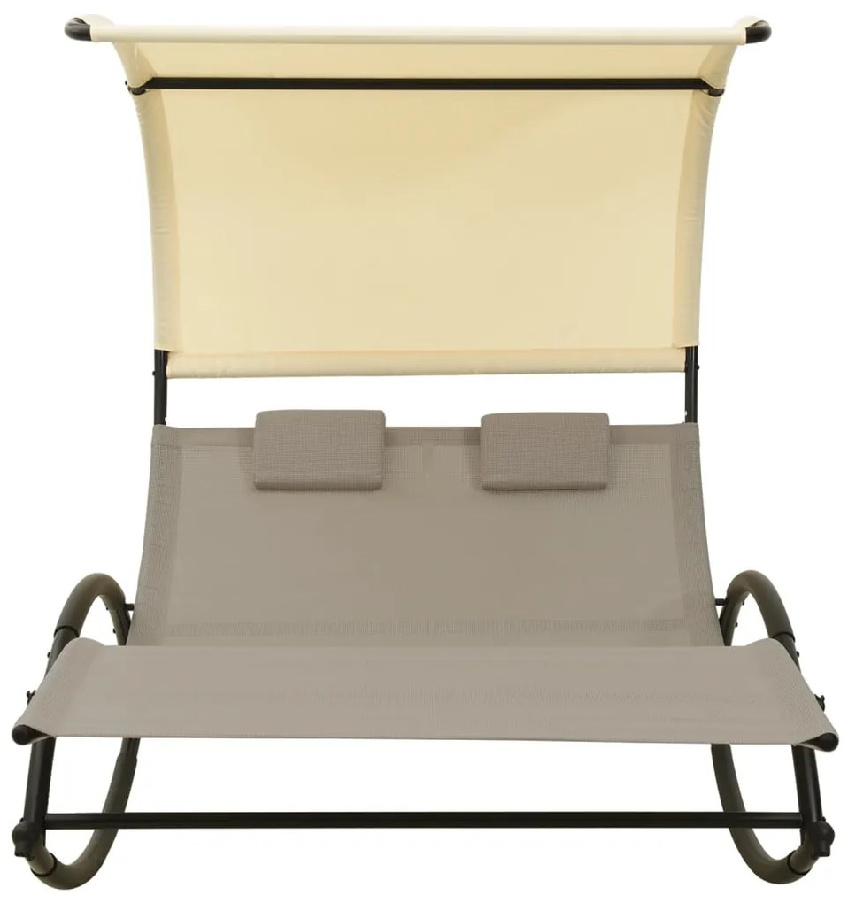 vidaXL Ξαπλώστρα Διπλή με Σκίαστρο Taupe και Κρεμ από Textilene
