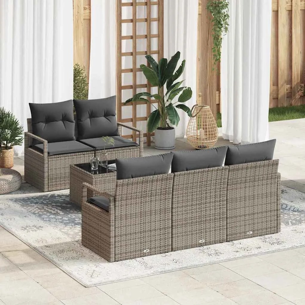 vidaXL Σετ Καναπέ Κήπου 6 pcs Γκρι 55 x 55 x 37 εκ συνθετικό ρατάν