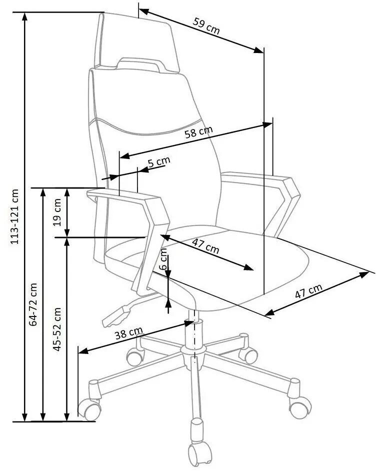 Καρέκλα γραφείου Houston 479, Μαύρο, Γκρι, 113x58x59cm, 14 kg, Με μπράτσα, Με ρόδες, Μηχανισμός καρέκλας: Κλίση | Epipla1.gr