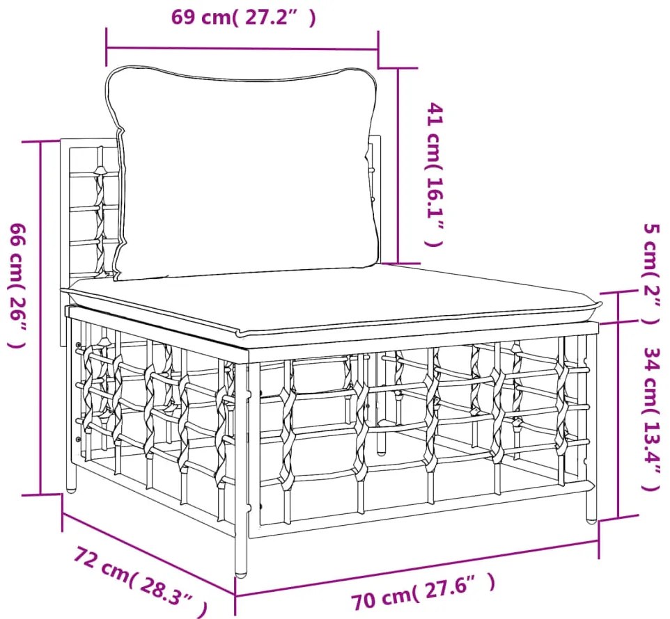 vidaXL Καναπές Κήπου Μεσαίος Συνθετικό Ρατάν με Σκούρα Γκρι Μαξιλάρια