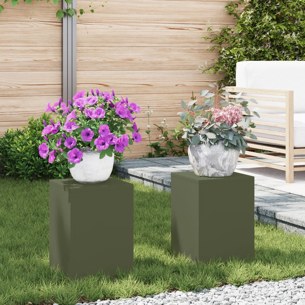 vidaXL Εξωτερικές Βάσεις Φυτών Στήλη 2 τμχ Ελιά 24x24x35 εκ Ατσάλι