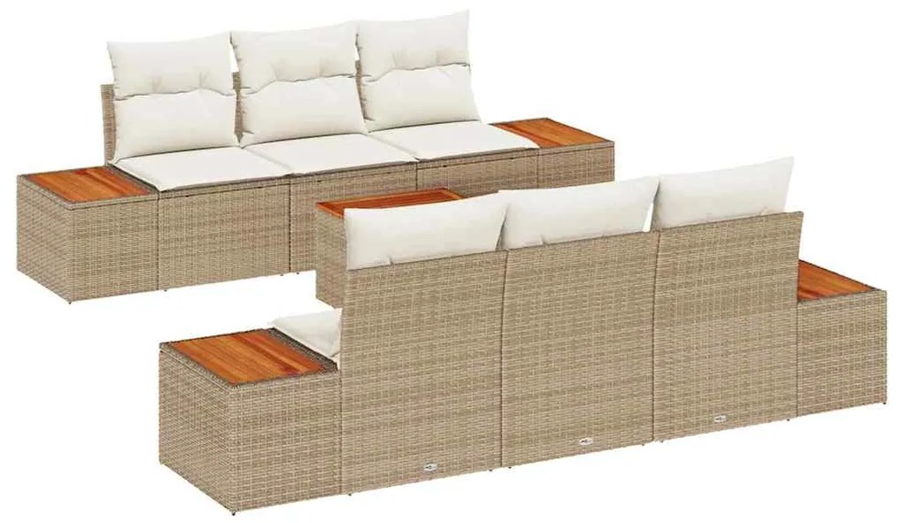 vidaXL Σετ Καναπέ Κήπου με μαξιλάρι 7 pcs Μπεζ Πολυ ράταν