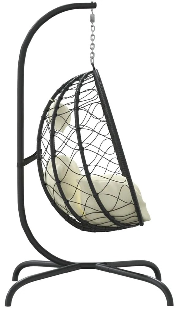 vidaXL Πολυθρόνα Egg Κρεμαστή Κρεμ Συνθ. Ρατάν/Ατσάλι με Μαξιλάρι