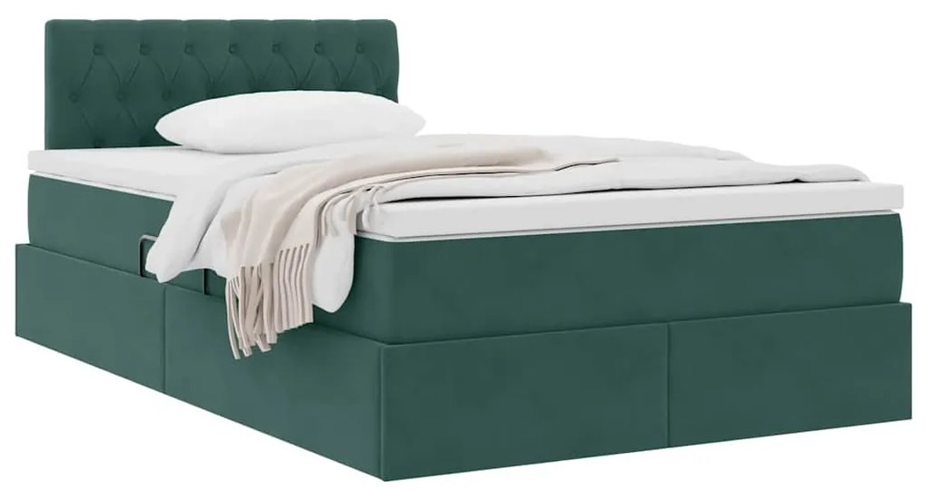 vidaXL Κρεβάτι Αποθήκης με στρώμα Σκούρο Πράσινο 120 x 200 cm Βελούδο