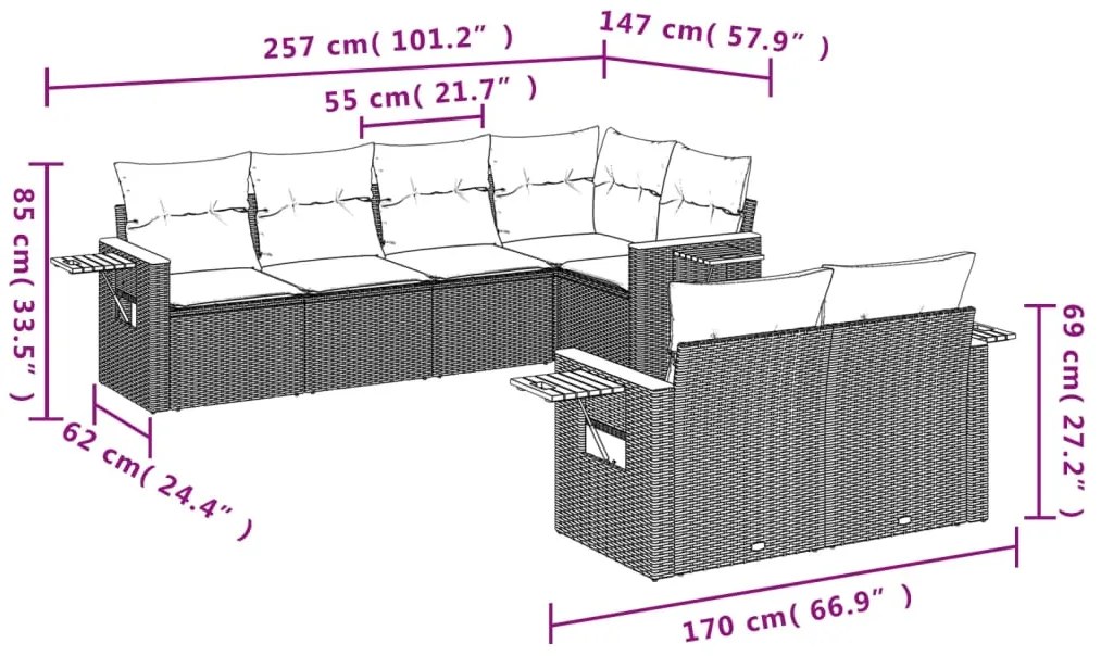 vidaXL Σαλόνι Κήπου Σετ 7 τεμ. Μπεζ Συνθετικό Ρατάν με Μαξιλάρια