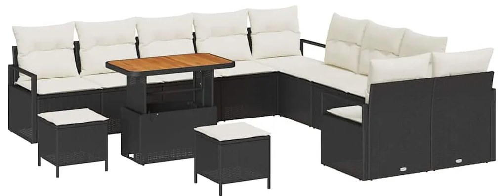 vidaXL Σετ Καναπέ Κήπου με μαξιλάρι 13 pcs Μαύρο Πολυ ράταν