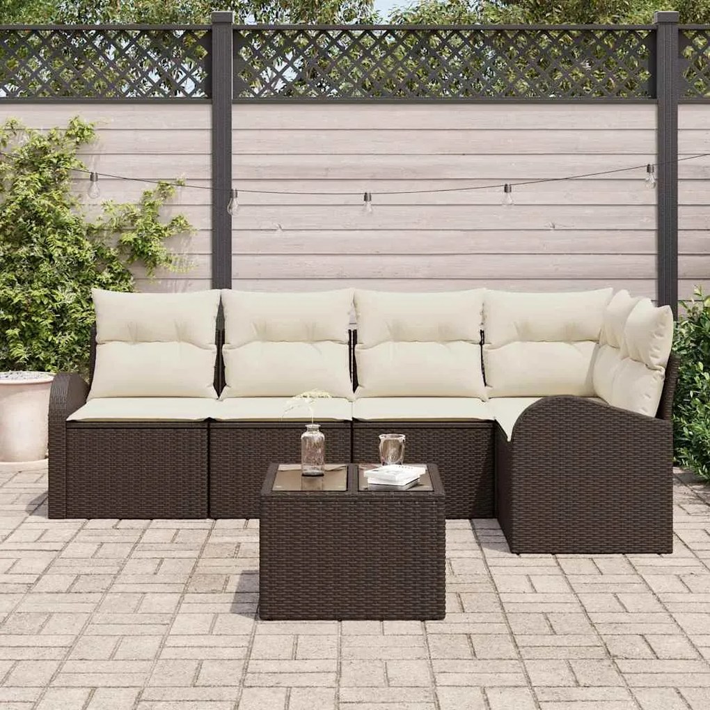 vidaXL Σετ Καναπέ Κήπου με μαξιλάρι 6 pcs Καφέ Πολυ ράταν
