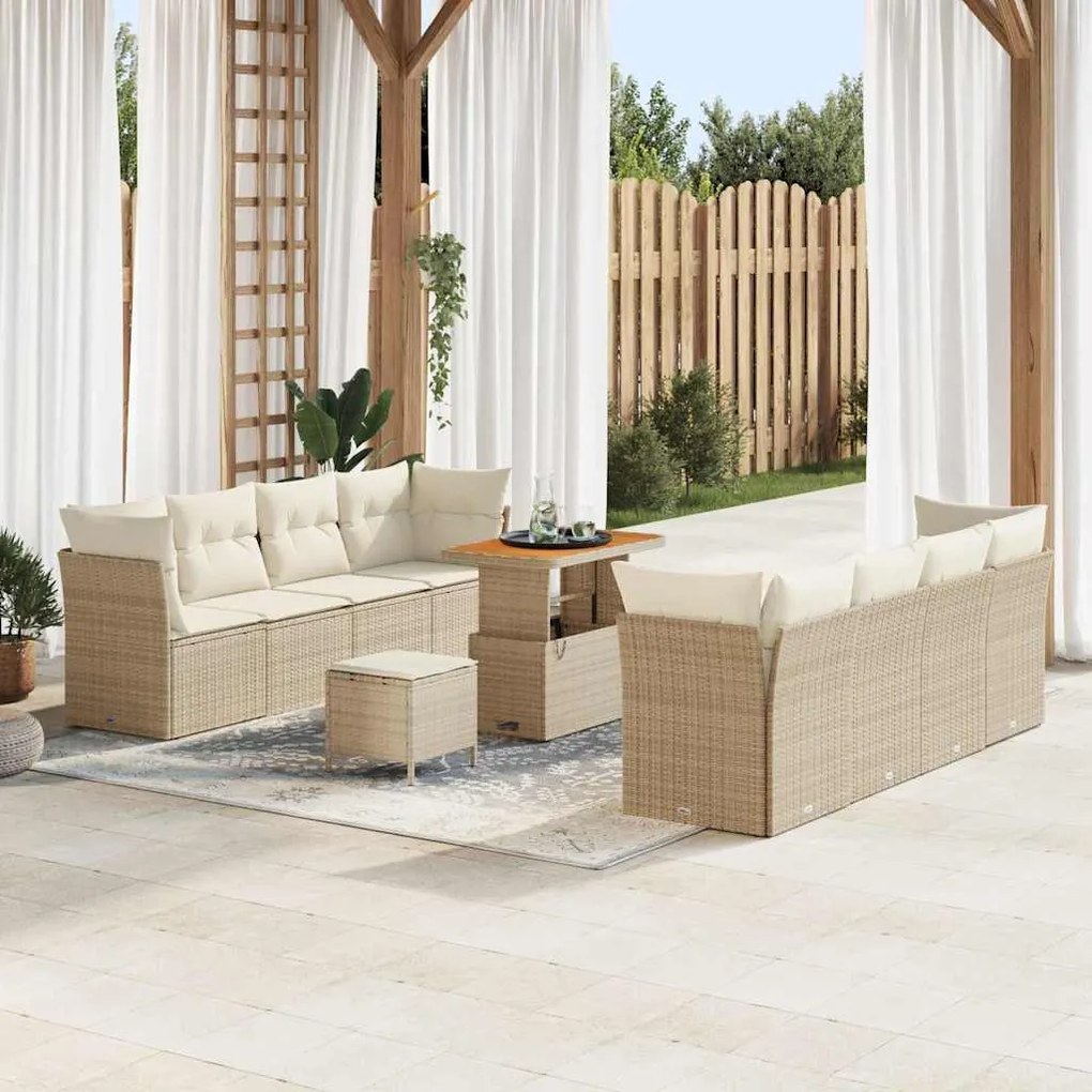 vidaXL Σετ Καναπέ Κήπου 11 pcs μπεζ και κρεμ 90 x 55 x 71 cm