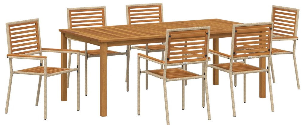 vidaXL Σετ Τραπεζαρίας Κήπου  7 τεμαχίων Μπεζ Poly Rattan Ακακίας