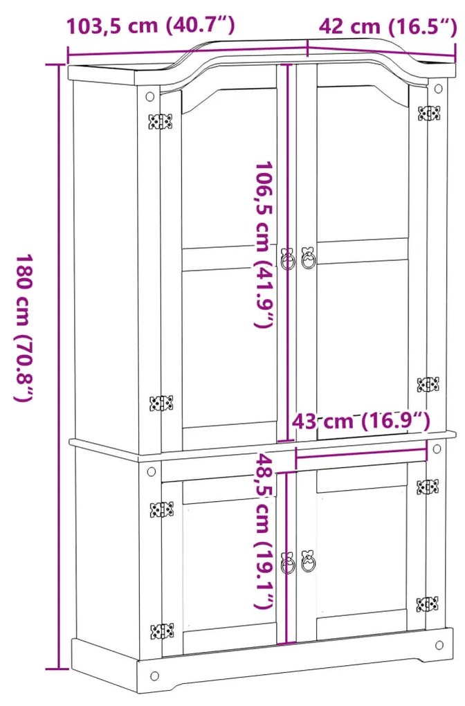 ΒΙΤΡΙΝΑ CORONA 103,5 X 42 X 180 ΕΚ. ΑΠΟ ΜΑΣΙΦ ΞΥΛΟ ΠΕΥΚΟΥ 4002777