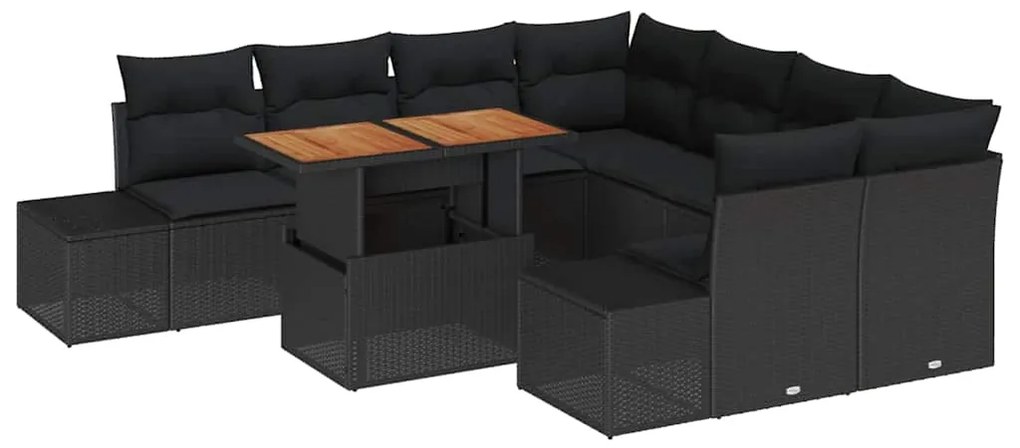 vidaXL Σέτ φαγητού για κήπο με μαξιλάρι 9 pcs Μαύρο και Καφέ