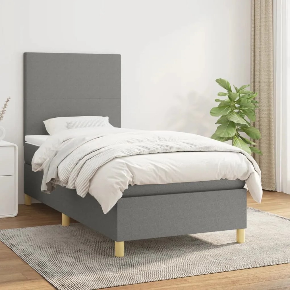 ΚΡΕΒΑΤΙ BOXSPRING ΜΕ ΣΤΡΩΜΑ ΣΚΟΥΡΟ ΓΚΡΙ 100X200 ΕΚ. ΥΦΑΣΜΑΤΙΝΟ 3142154