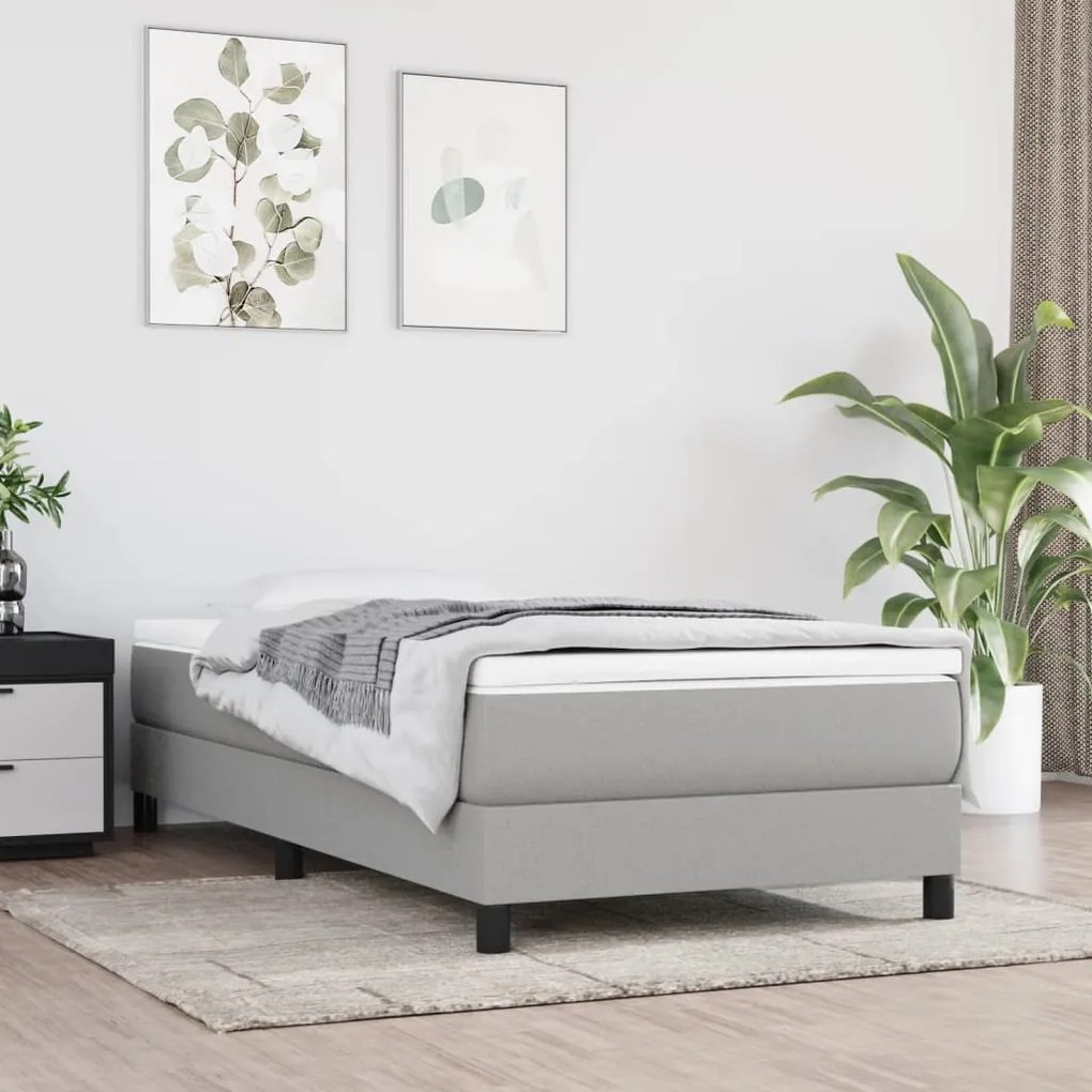 Κρεβάτι Boxspring με Στρώμα Ανοιχτό Γκρι 90x200 εκ. Υφασμάτινο - Γκρι