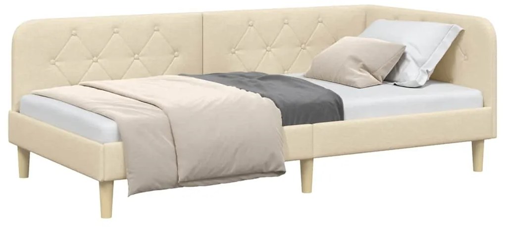 vidaXL Κρεβάτι Γωνίας με κεφαλάρι Κρεμ 100 x 200 cm ύφασμα