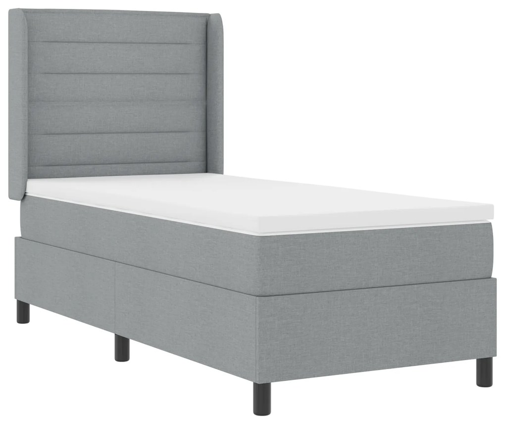 vidaXL Κρεβάτι Box Spring με Στρώμα & LED Ανοικτό Γκρι 90x190 εκ. Ύφασμα