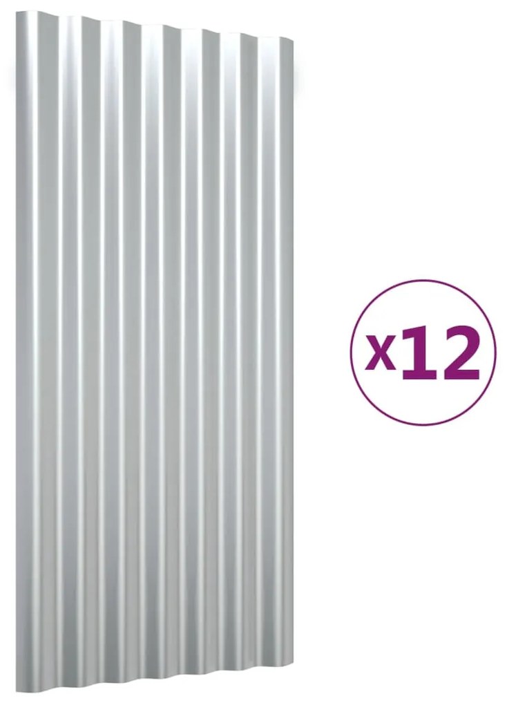 vidaXL Πάνελ Οροφής 12 τεμ. Ασημί 80x36 εκ. Γαλβανισμένος χάλυβας