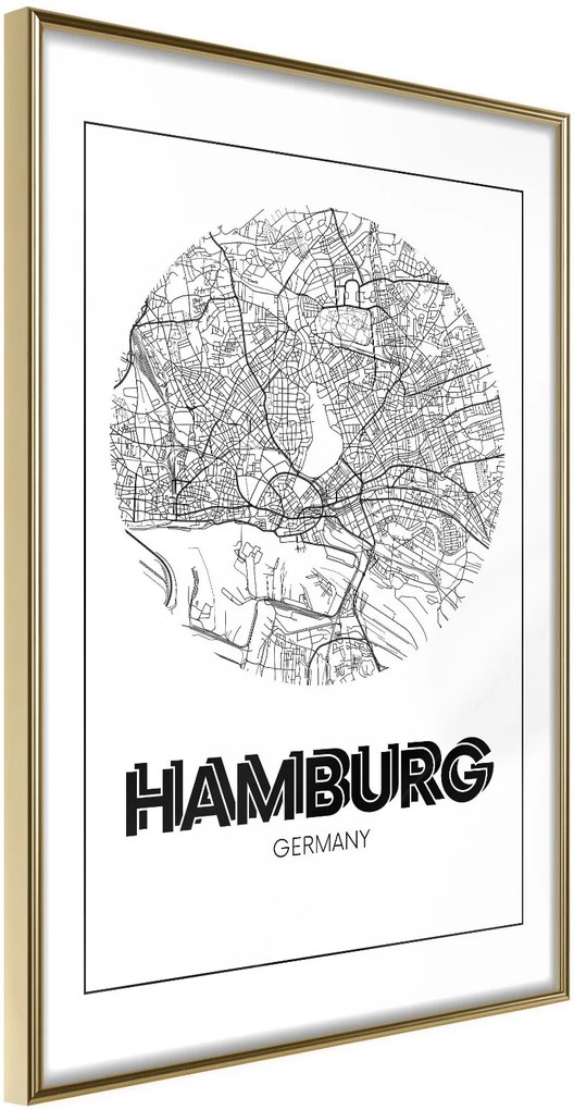 Αφίσα - City Map: Hamburg (Round) - 30x45 - Χρυσό - Χωρίς πασπαρτού