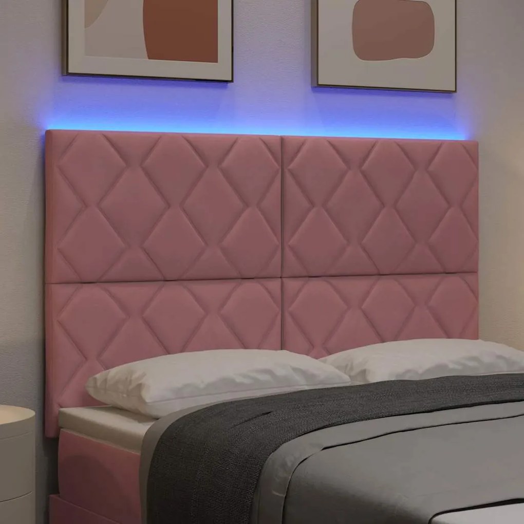 vidaXL LED Κεφαλάρι με φώτα λωρίδας LED Γεωμετρικό Ροζ 160 cm Βελούδο
