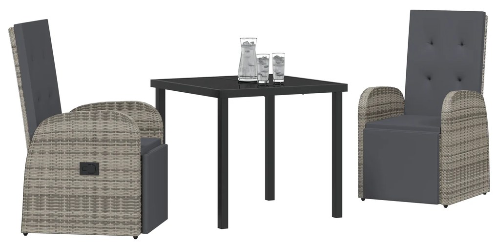 vidaXL Σετ Δείπνου Κήπου 3 pcs Γκρι 80 x 80 x 73 εκ PE ρατάν