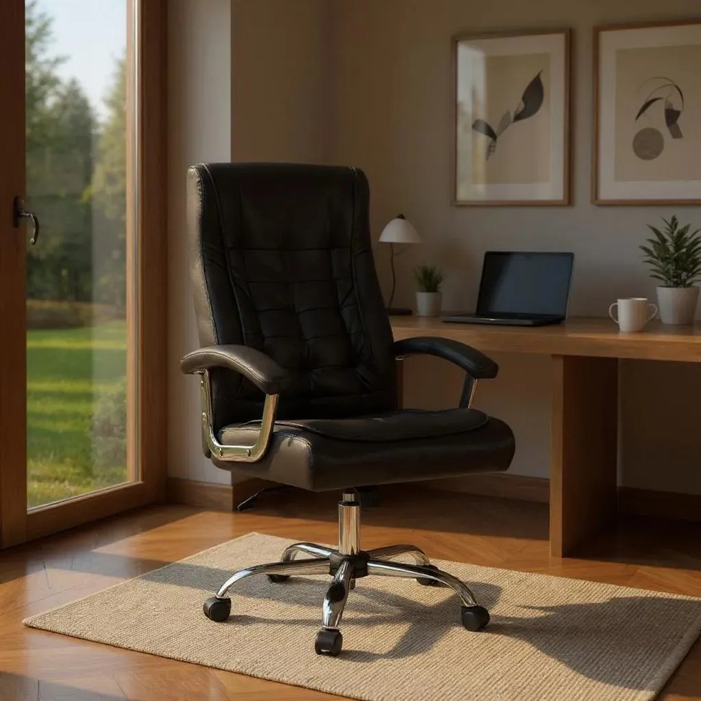 Καρέκλα γραφείου διευθυντική Vision Megapap από τεχνόδερμα χρώμα μαύρο 63x70x112/120εκ.